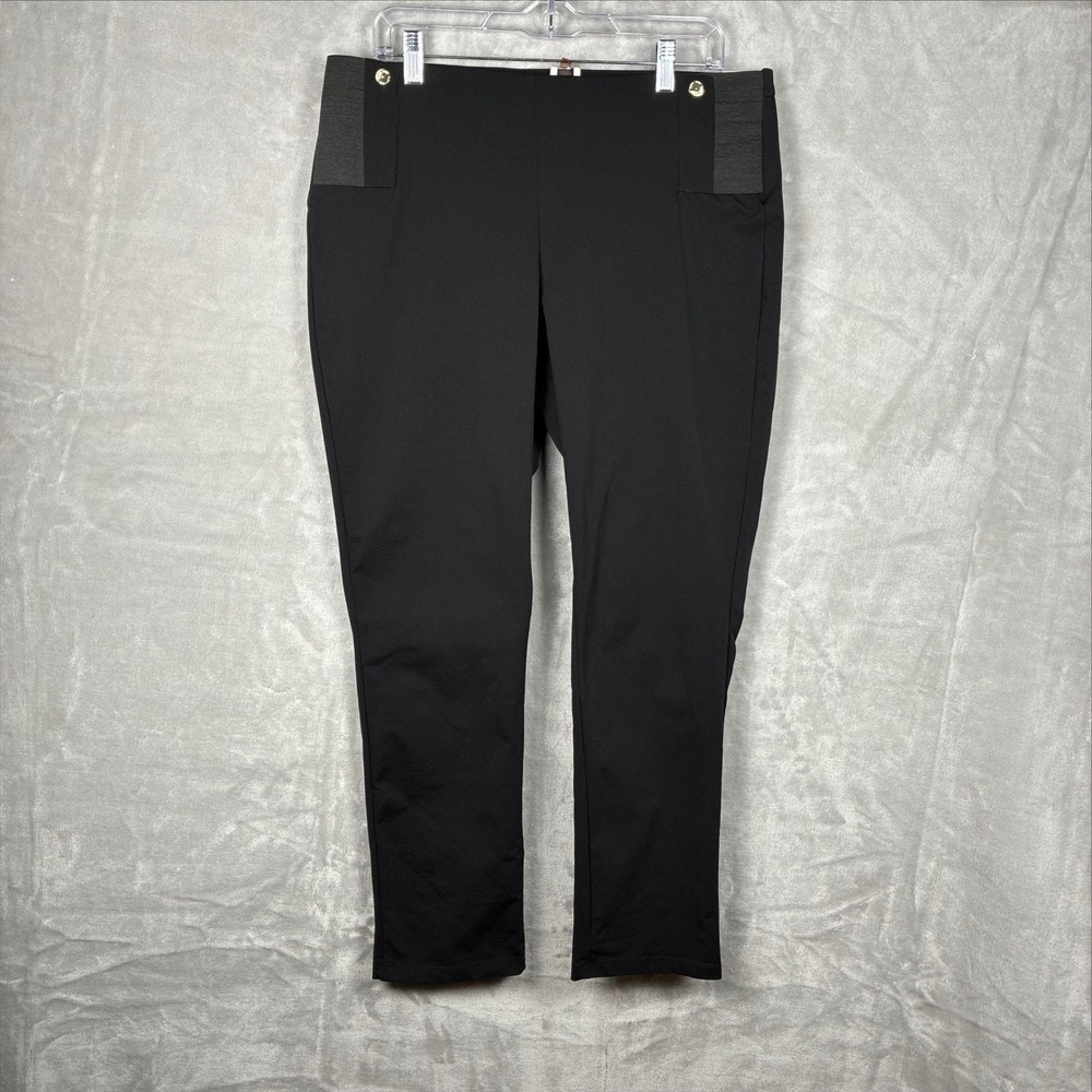 Anne Klein Womens Black Pull On Tapered Leg Dress Pants Gold Lion Buttons Size L